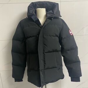 Canada Goose Black Hooded Puffer Coat with Logo Patch